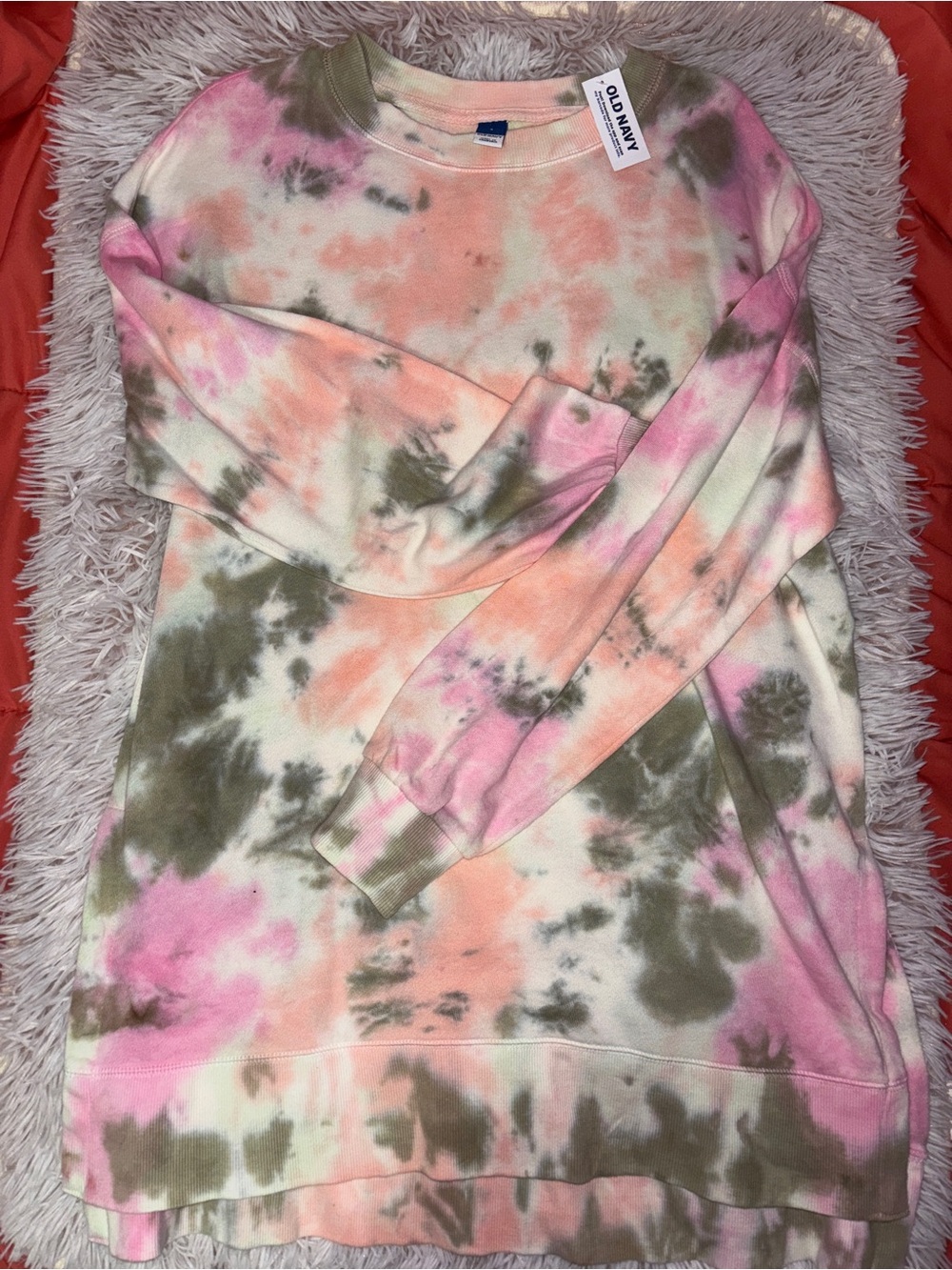 Old Navy Pink Peach Olive Tie-Dye Pullover Sweatshirt
